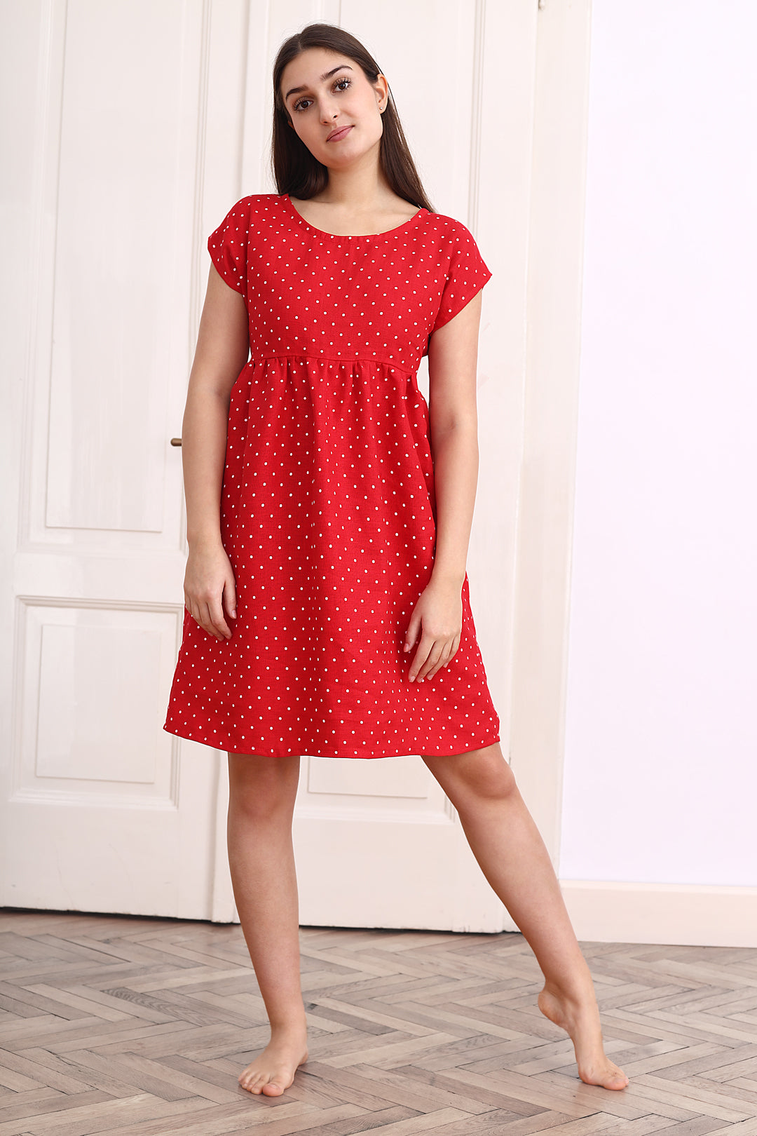 Bohemian linen dress retro polka dots