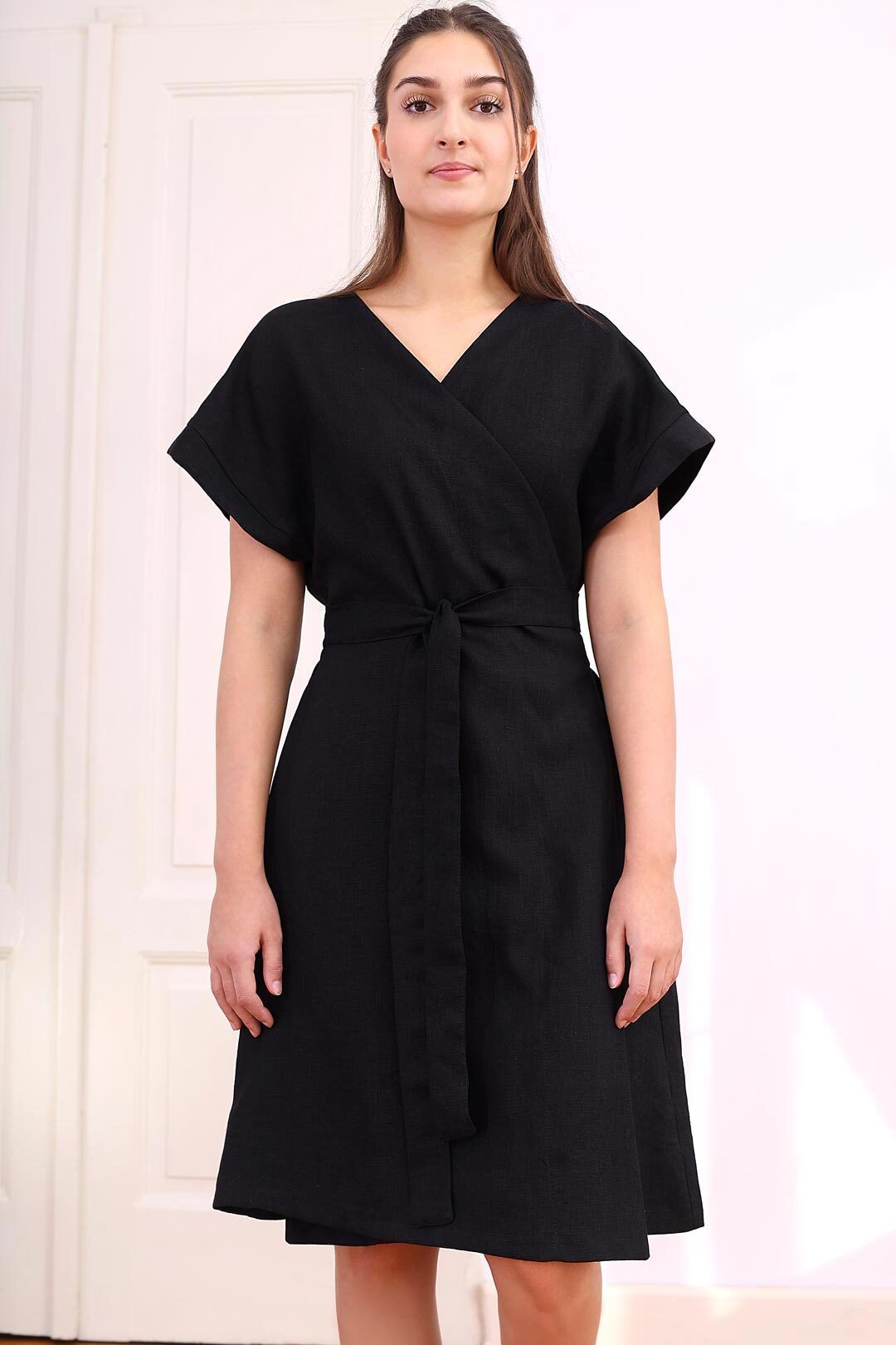 Double sided linen wrap dress 2 in 1