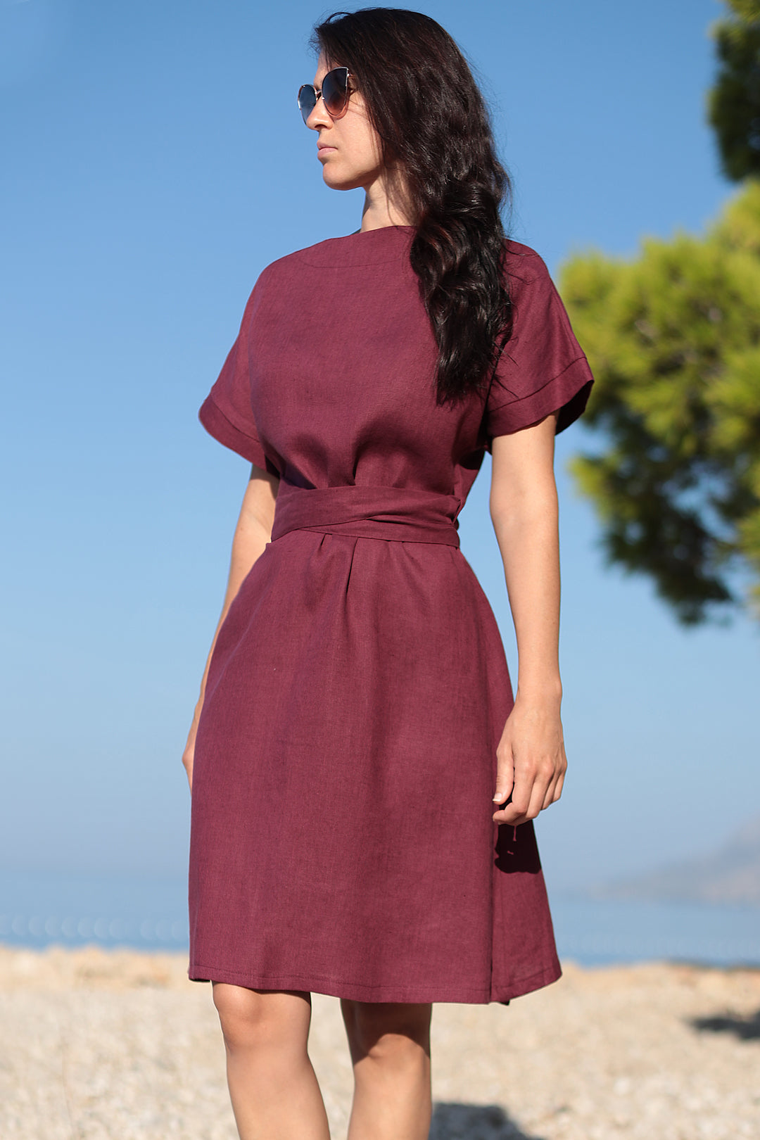 Linen fabric burgundy 200 g/m²