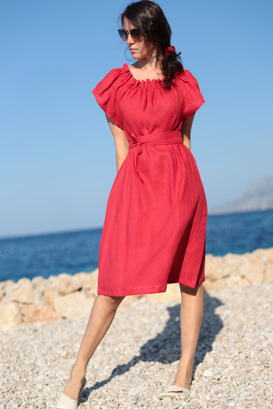 Bohemian linen carmen dress