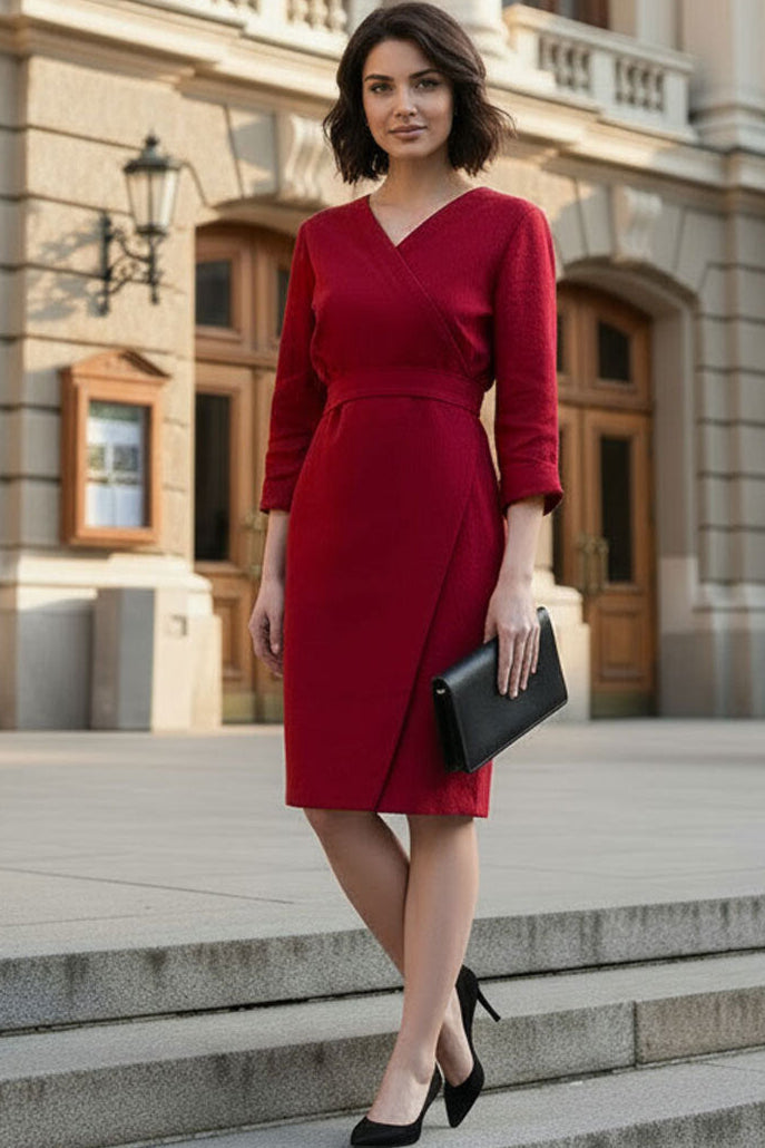 Long sleeve wrap linen dress
