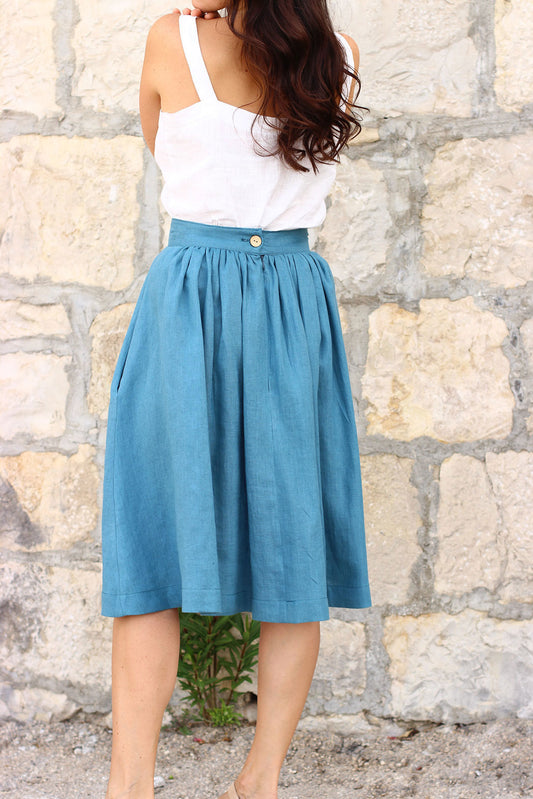 , petrol linen skirts 