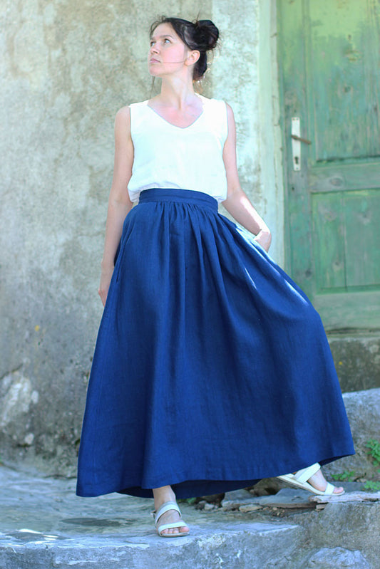 , blue linen skirts 
