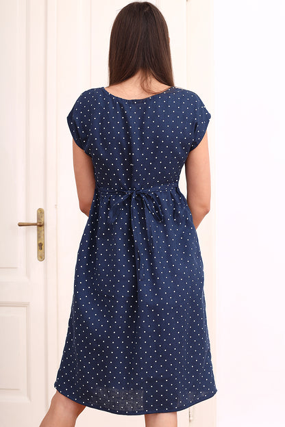 Bohemian linen dress retro polka dots