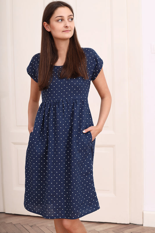 Bohemian linen dress retro polka dots