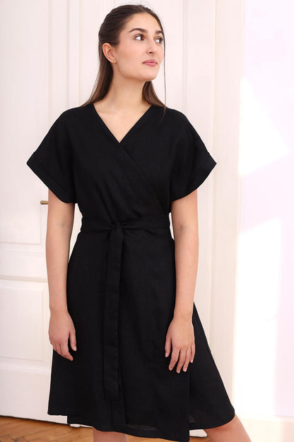 Double sided linen wrap dress 2 in 1