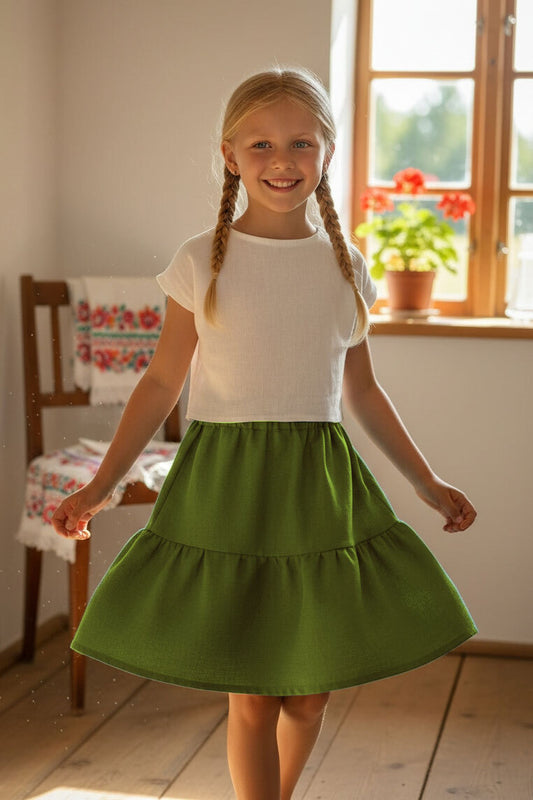 , green linen skirts 