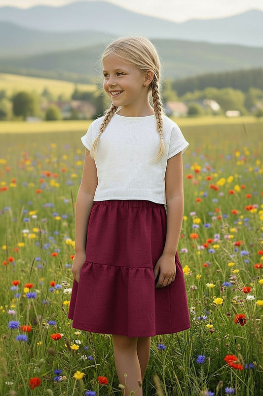 , burgundy linen skirts 