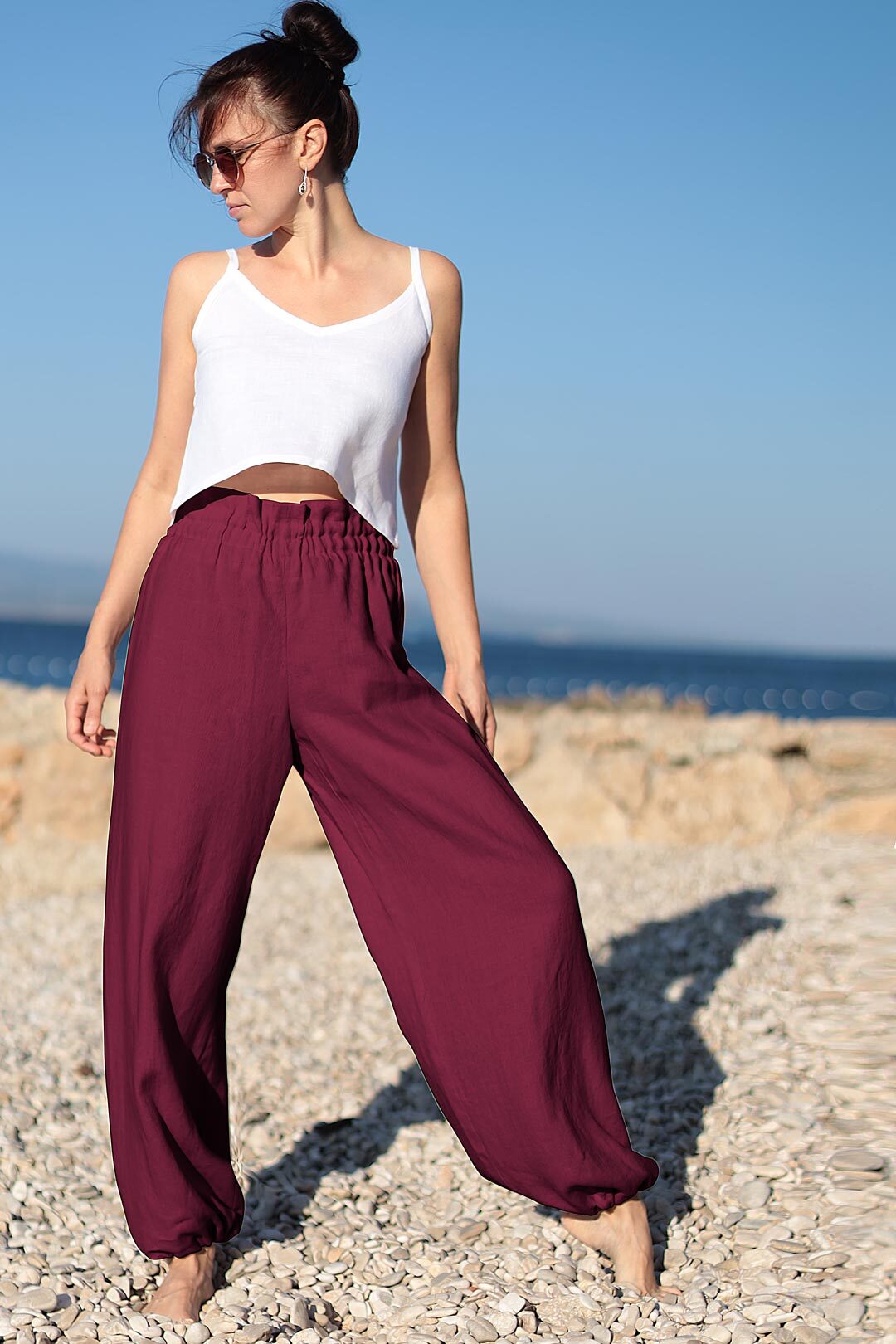 Slimming linen harem pants