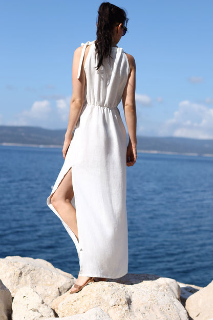Linen maxi dress with slit