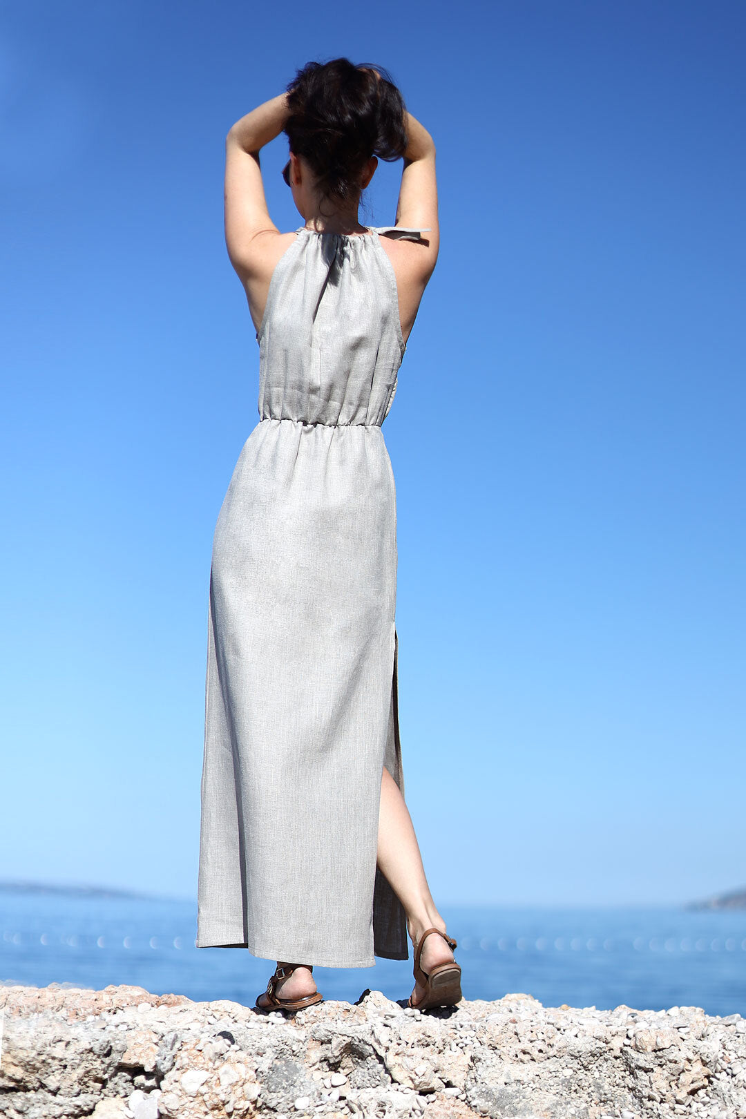 Linen maxi dress with slit
