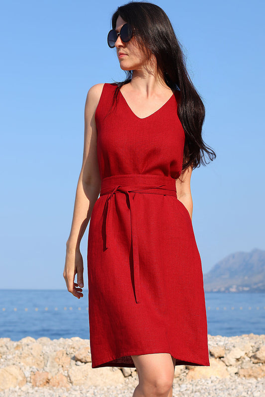 , red linen dresses 