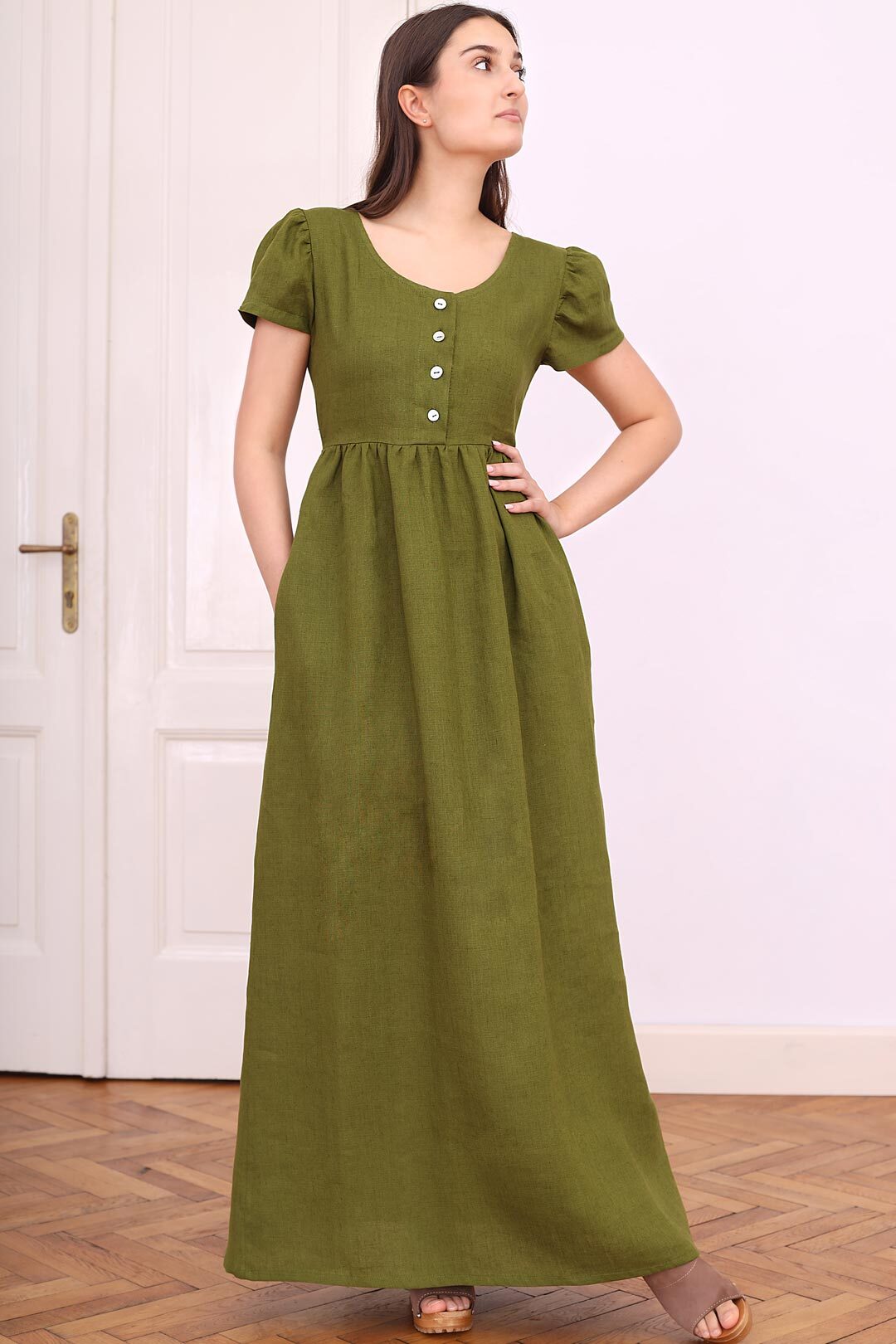 Linen romantic maxi dress