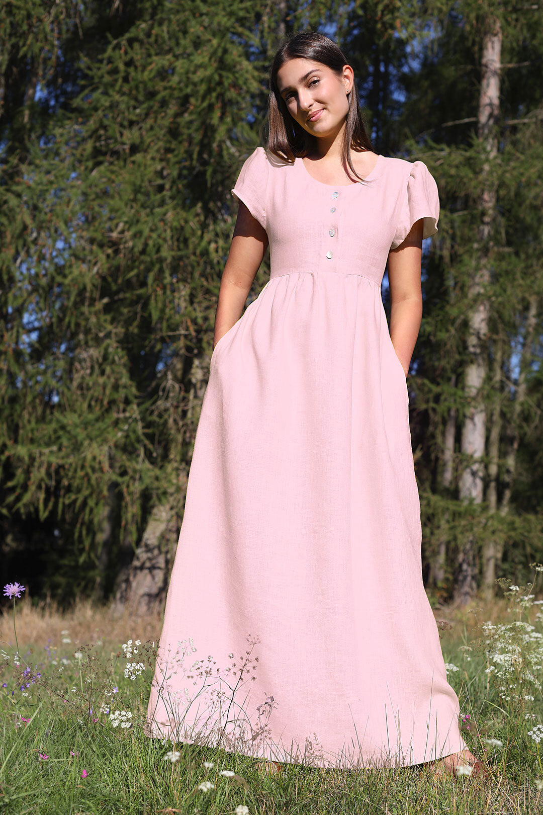 Linen romantic maxi dress