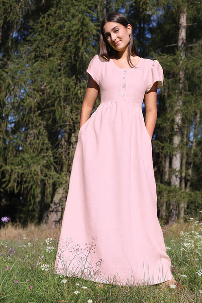 Linen romantic maxi dress