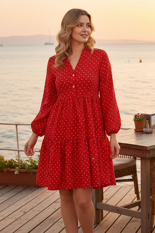 Linen dress with polka dots