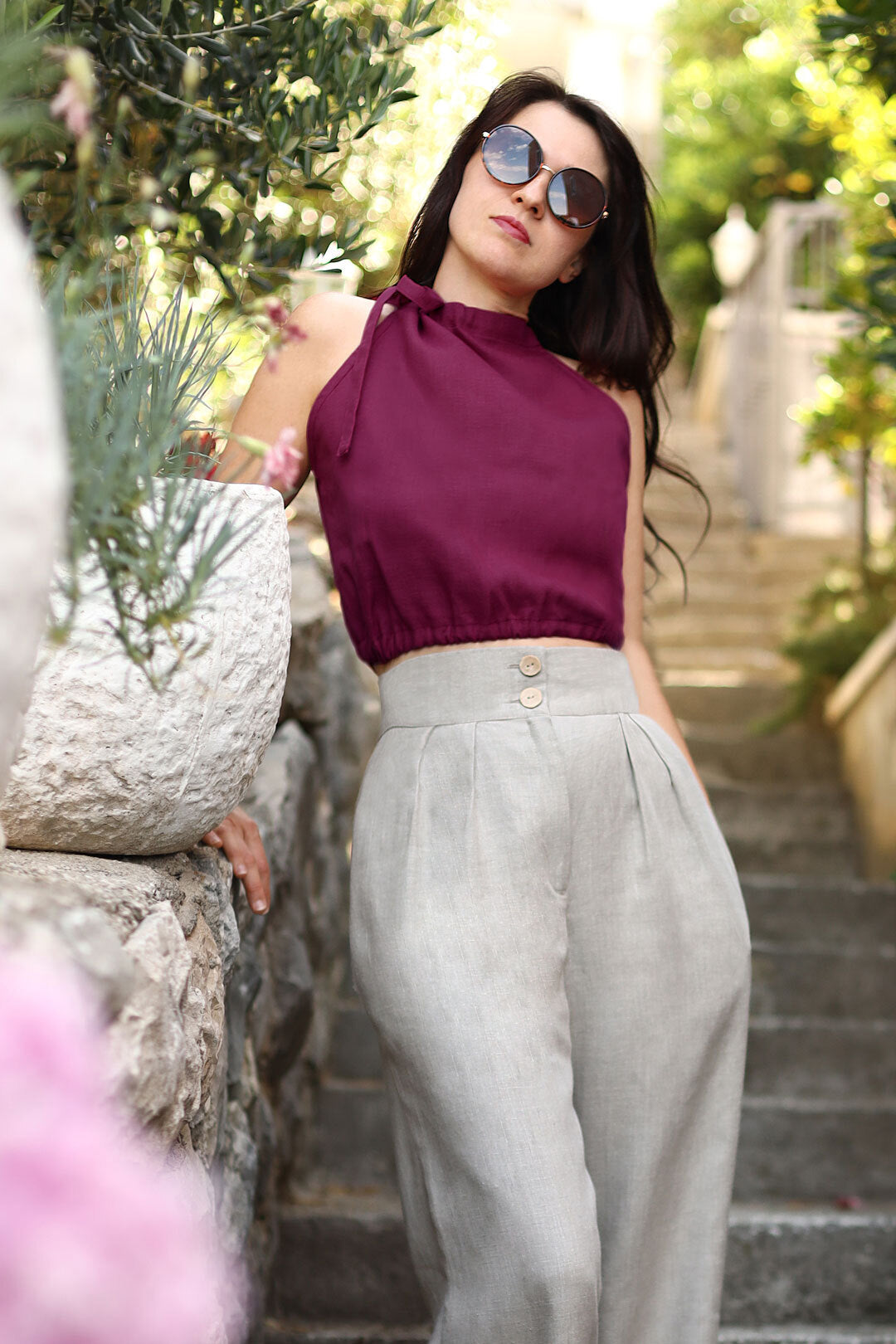 Linen tie-dye top
