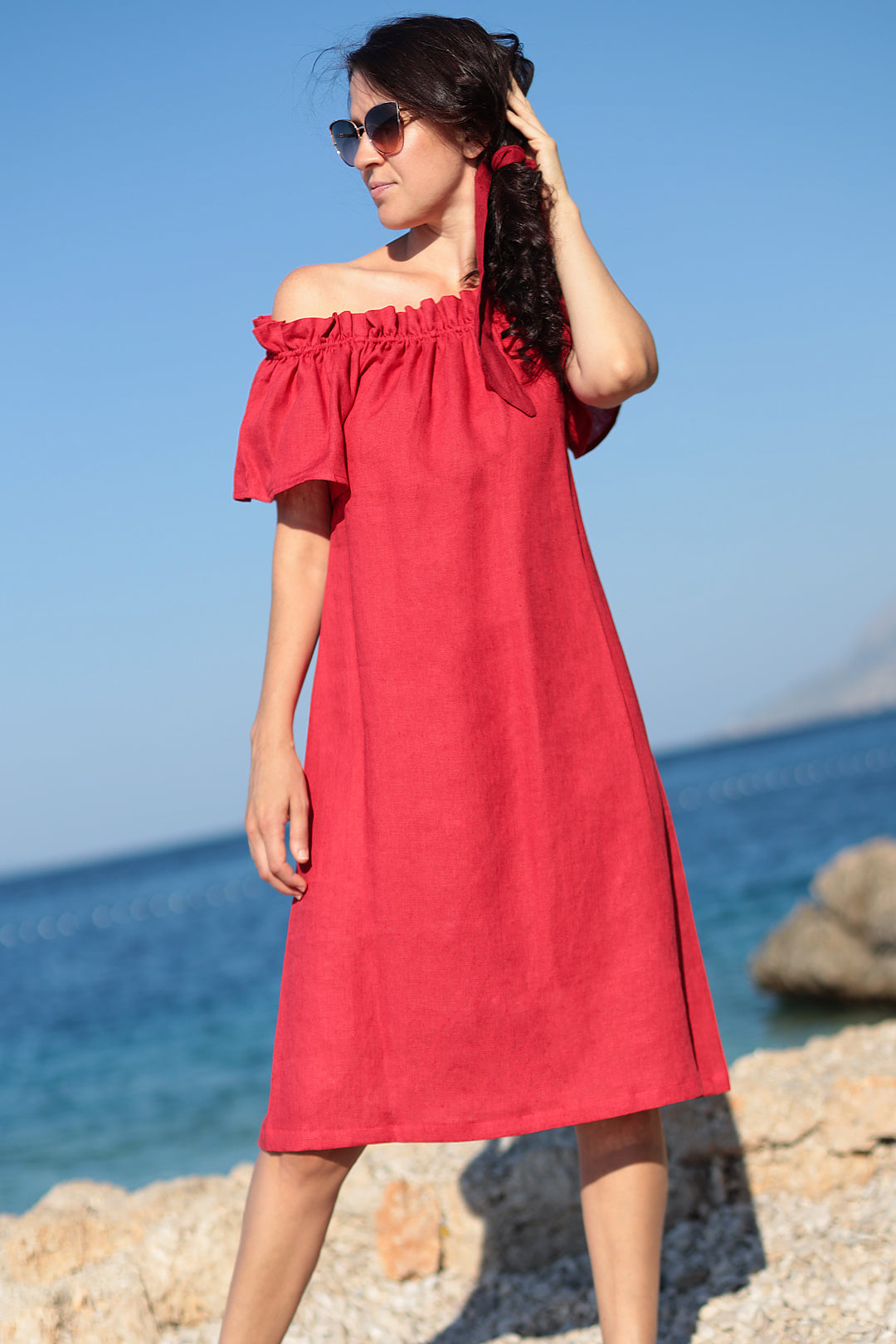 Bohemian linen carmen dress