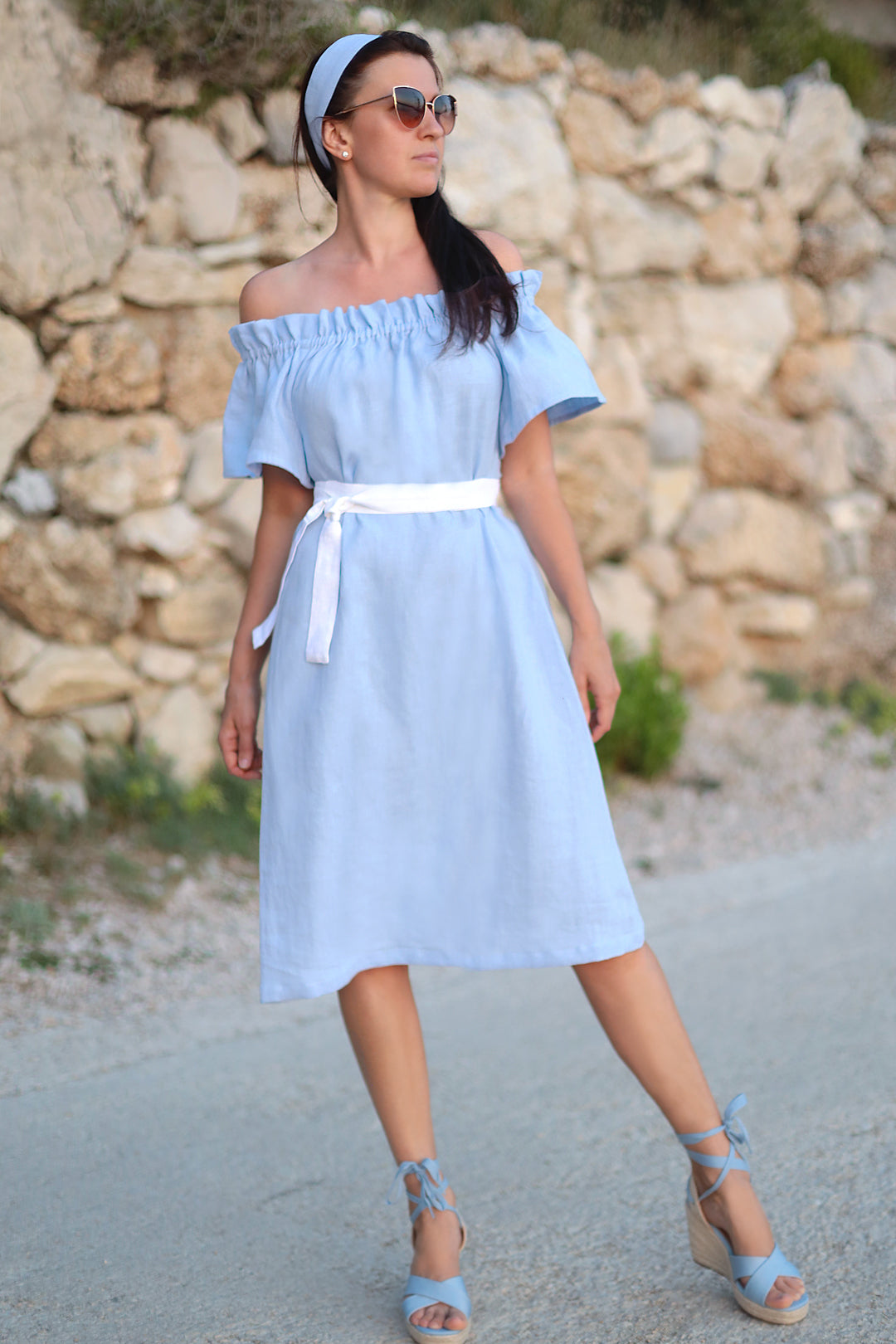 Bohemian linen carmen dress