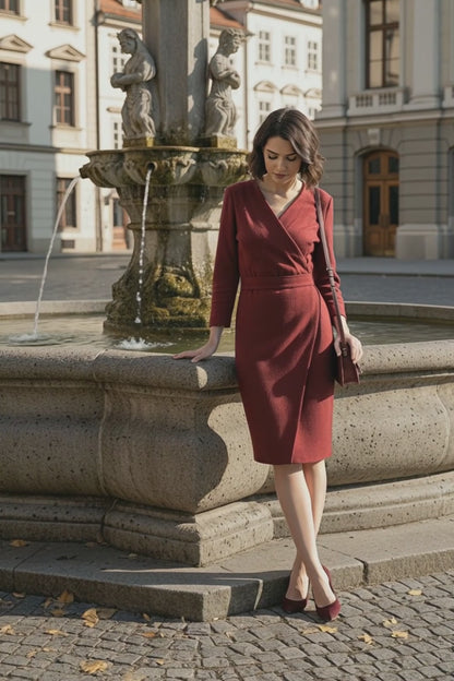 Long sleeve wrap linen dress