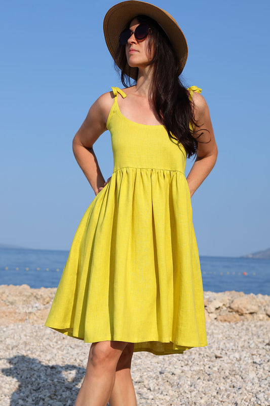 , yellow linen dresses 