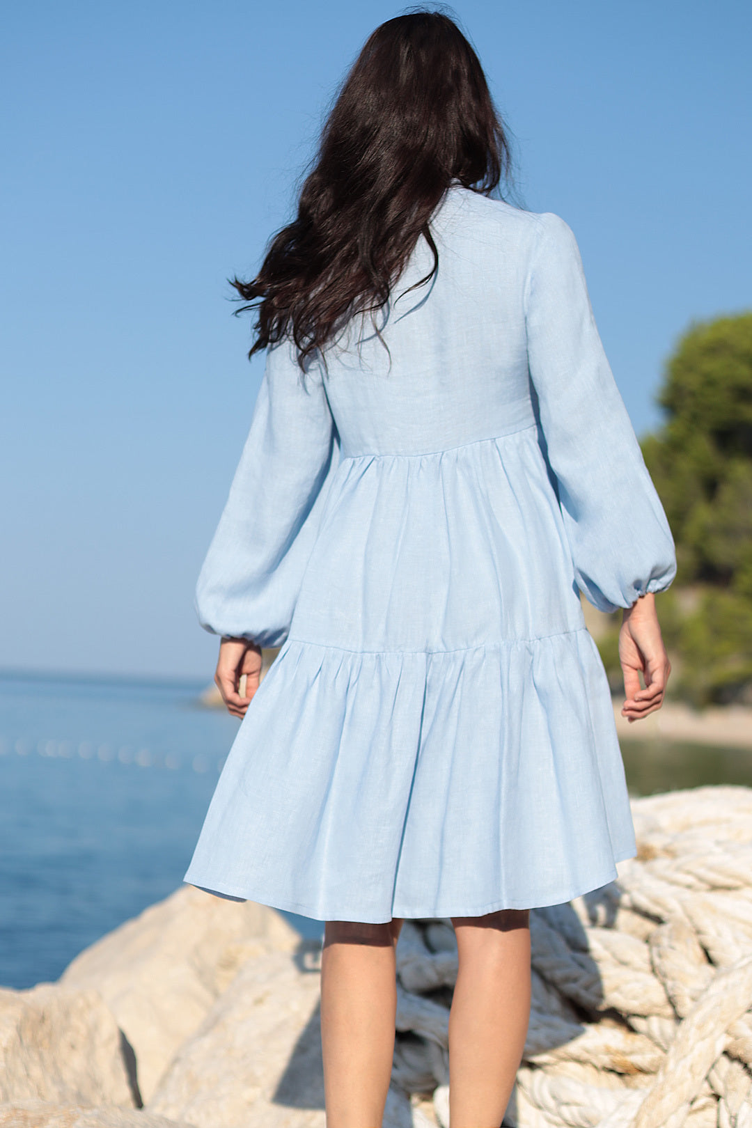 light blue loose dress Linen Loose Dress BLUE SKY In SKY BLUE XL / Amber Yellow